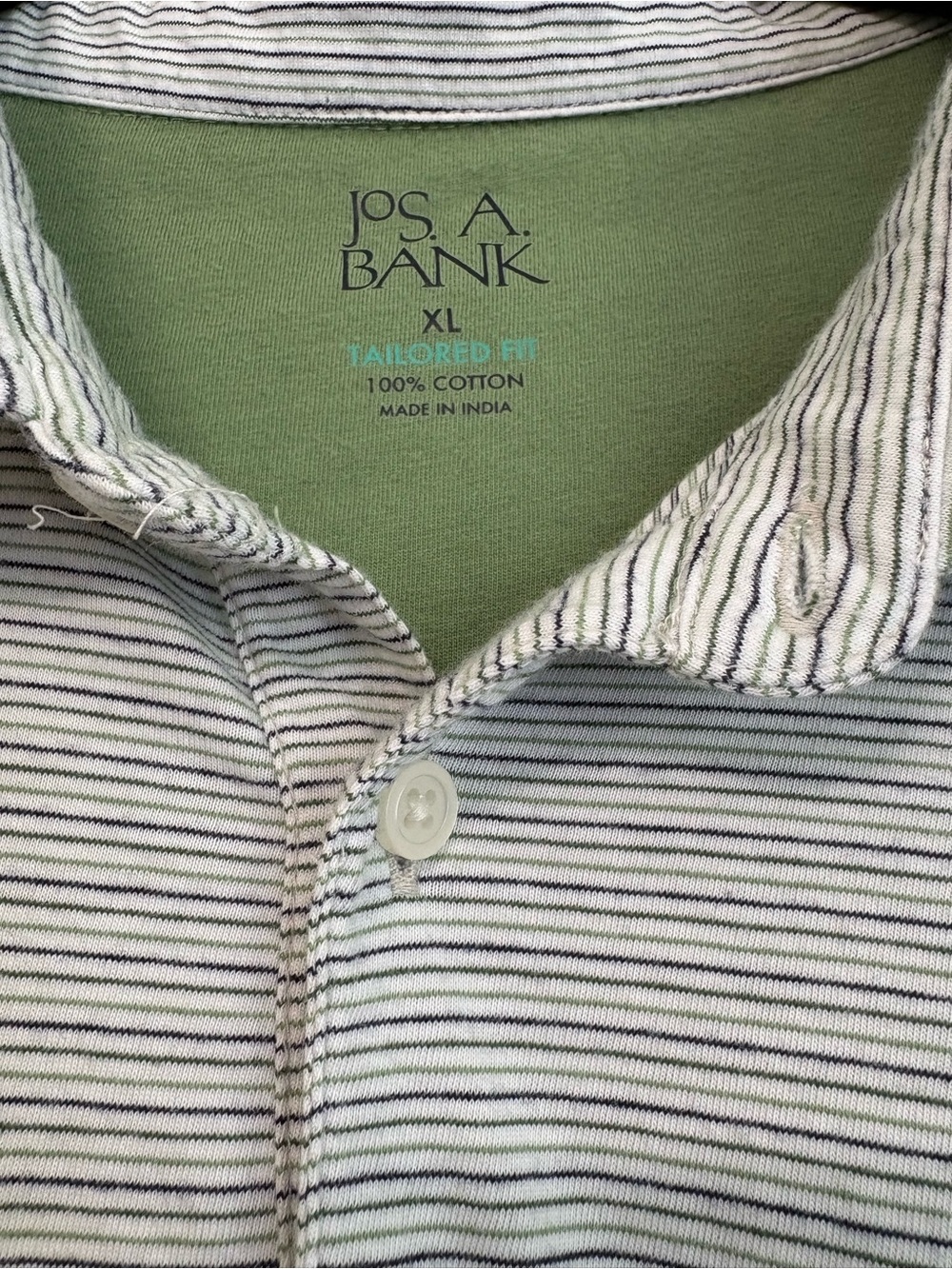 Jos. A. Bank Tailored Fit Green and Navy Striped Cotton Men’s Polo Shirt Sz XL - Picture 2 of 5